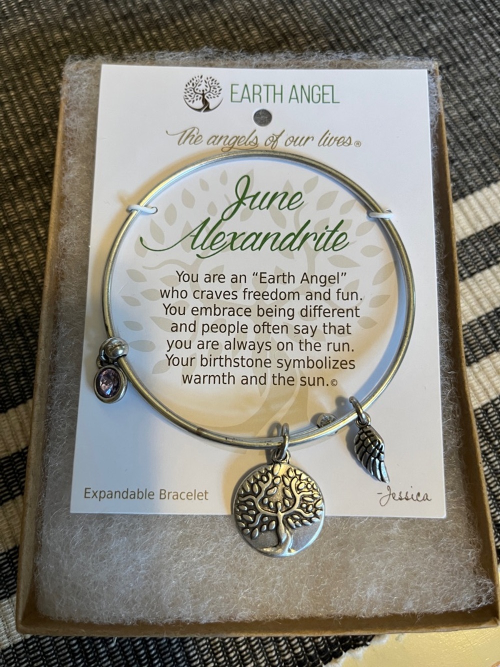 Earth Angel June Alexandrite Expandable Bracelet - Silver with Purple Charm